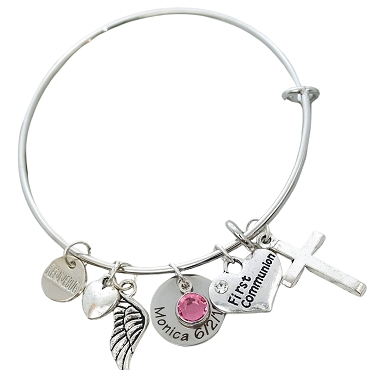 First Communion Personalized Adjustable Wire Bangle Bracelet